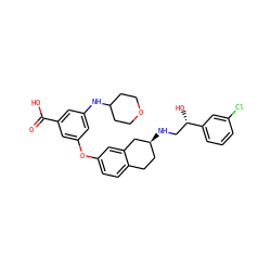 O=C(O)c1cc(NC2CCOCC2)cc(Oc2ccc3c(c2)C[C@@H](NC[C@H](O)c2cccc(Cl)c2)CC3)c1 ZINC000042852224