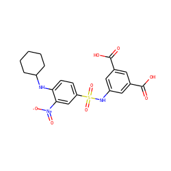 O=C(O)c1cc(NS(=O)(=O)c2ccc(NC3CCCCC3)c([N+](=O)[O-])c2)cc(C(=O)O)c1 ZINC000006088982