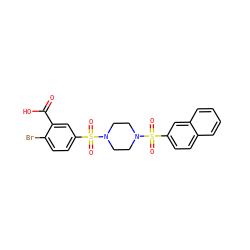 O=C(O)c1cc(S(=O)(=O)N2CCN(S(=O)(=O)c3ccc4ccccc4c3)CC2)ccc1Br ZINC000064721614