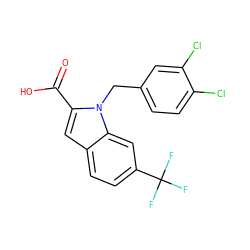 O=C(O)c1cc2ccc(C(F)(F)F)cc2n1Cc1ccc(Cl)c(Cl)c1 ZINC000013588876