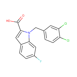 O=C(O)c1cc2ccc(F)cc2n1Cc1ccc(Cl)c(Cl)c1 ZINC000013588882