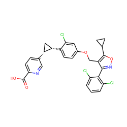 O=C(O)c1ccc([C@@H]2C[C@@H]2c2ccc(OCc3c(-c4c(Cl)cccc4Cl)noc3C3CC3)cc2Cl)cn1 ZINC000115371488