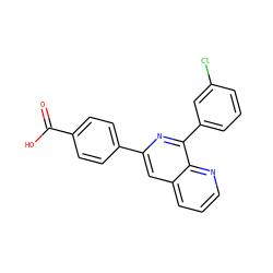 O=C(O)c1ccc(-c2cc3cccnc3c(-c3cccc(Cl)c3)n2)cc1 ZINC000000587602