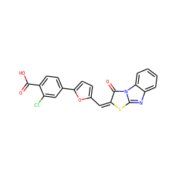 O=C(O)c1ccc(-c2ccc(/C=c3/sc4nc5ccccc5n4c3=O)o2)cc1Cl ZINC000013513821