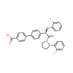 O=C(O)c1ccc(-c2ccc([C@@H](Nc3ccccc3F)C(=O)N3CCC[C@H]3c3ccccc3F)cc2)cc1 ZINC000095605248