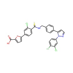 O=C(O)c1ccc(-c2ccc(C(=S)NCc3ccc(-c4ccnn4-c4ccc(Cl)c(Cl)c4)cc3)c(Cl)c2)o1 ZINC000098208052