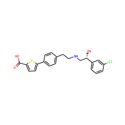 O=C(O)c1ccc(-c2ccc(CCNC[C@H](O)c3cccc(Cl)c3)cc2)s1 ZINC000029132434