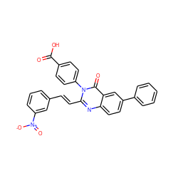 O=C(O)c1ccc(-n2c(/C=C/c3cccc([N+](=O)[O-])c3)nc3ccc(-c4ccccc4)cc3c2=O)cc1 ZINC000058574838