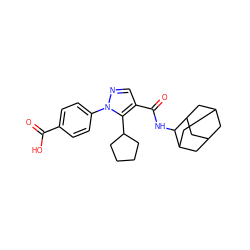 O=C(O)c1ccc(-n2ncc(C(=O)NC3C4CC5CC(C4)CC3C5)c2C2CCCC2)cc1 ZINC000043197911