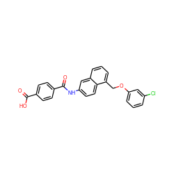 O=C(O)c1ccc(C(=O)Nc2ccc3c(COc4cccc(Cl)c4)cccc3c2)cc1 ZINC000013560098