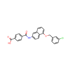 O=C(O)c1ccc(C(=O)Nc2ccc3c(OCc4cccc(Cl)c4)cccc3c2)cc1 ZINC000013560104