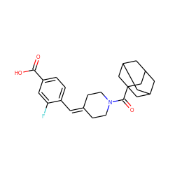 O=C(O)c1ccc(C=C2CCN(C(=O)C34CC5CC(CC(C5)C3)C4)CC2)c(F)c1 ZINC000013475209