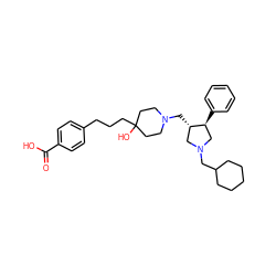 O=C(O)c1ccc(CCCC2(O)CCN(C[C@H]3CN(CC4CCCCC4)C[C@@H]3c3ccccc3)CC2)cc1 ZINC000013819410