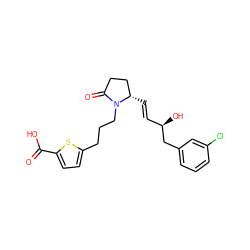 O=C(O)c1ccc(CCCN2C(=O)CC[C@@H]2/C=C/[C@@H](O)Cc2cccc(Cl)c2)s1 ZINC000073315559