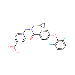 O=C(O)c1ccc(CN(CC2CC2)C(=O)c2ccc(Oc3c(F)cccc3F)cc2)cc1 ZINC001772585347