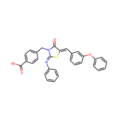 O=C(O)c1ccc(CN2C(=O)/C(=C/c3cccc(Oc4ccccc4)c3)S/C2=N\c2ccccc2)cc1 ZINC000040405831