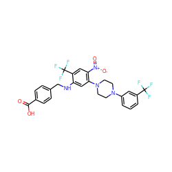 O=C(O)c1ccc(CNc2cc(N3CCN(c4cccc(C(F)(F)F)c4)CC3)c([N+](=O)[O-])cc2C(F)(F)F)cc1 ZINC000027864475