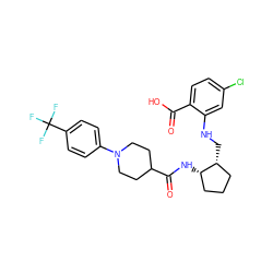 O=C(O)c1ccc(Cl)cc1NC[C@@H]1CCC[C@@H]1NC(=O)C1CCN(c2ccc(C(F)(F)F)cc2)CC1 ZINC001772644342