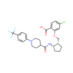 O=C(O)c1ccc(Cl)cc1OC[C@@H]1CCC[C@@H]1NC(=O)C1CCN(c2ccc(C(F)(F)F)cc2)CC1 ZINC001772614209