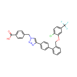 O=C(O)c1ccc(Cn2cc(-c3ccc(-c4ccccc4COc4cc(C(F)(F)F)ccc4Cl)cc3)nn2)cc1 ZINC000084711656