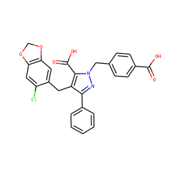 O=C(O)c1ccc(Cn2nc(-c3ccccc3)c(Cc3cc4c(cc3Cl)OCO4)c2C(=O)O)cc1 ZINC000026574014