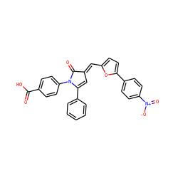 O=C(O)c1ccc(N2C(=O)/C(=C/c3ccc(-c4ccc([N+](=O)[O-])cc4)o3)C=C2c2ccccc2)cc1 ZINC000009311298