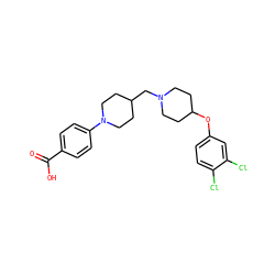 O=C(O)c1ccc(N2CCC(CN3CCC(Oc4ccc(Cl)c(Cl)c4)CC3)CC2)cc1 ZINC000095577890