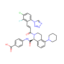 O=C(O)c1ccc(NC(=O)[C@@H]2c3cccc(N4CCCCC4)c3CCN2C(=O)/C=C/c2c(-n3cnnn3)ccc(Cl)c2F)cc1 ZINC001772627762