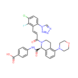 O=C(O)c1ccc(NC(=O)[C@@H]2c3cccc(N4CCOCC4)c3CCN2C(=O)/C=C/c2c(-n3cnnn3)ccc(Cl)c2F)cc1 ZINC001772625449