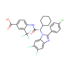 O=C(O)c1ccc(NC(=O)[C@H](C2CCCCC2)n2c(-c3ccc(Cl)cc3)nc3cc(F)c(F)cc32)c(C(F)(F)F)c1 ZINC000066099205