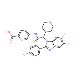 O=C(O)c1ccc(NC(=O)[C@H](C2CCCCC2)n2c(-c3ccc(Cl)cc3)nc3cc(F)c(F)cc32)cc1 ZINC000064746593