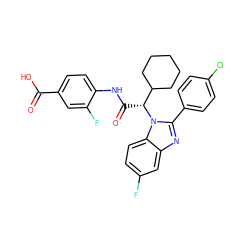 O=C(O)c1ccc(NC(=O)[C@H](C2CCCCC2)n2c(-c3ccc(Cl)cc3)nc3cc(F)ccc32)c(F)c1 ZINC000066076720