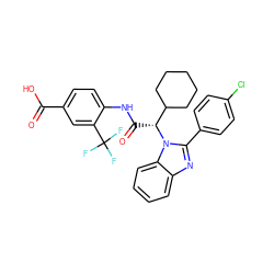 O=C(O)c1ccc(NC(=O)[C@H](C2CCCCC2)n2c(-c3ccc(Cl)cc3)nc3ccccc32)c(C(F)(F)F)c1 ZINC000066097671