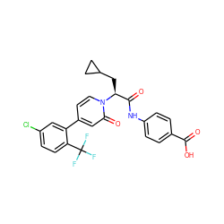 O=C(O)c1ccc(NC(=O)[C@H](CC2CC2)n2ccc(-c3cc(Cl)ccc3C(F)(F)F)cc2=O)cc1 ZINC001772582844