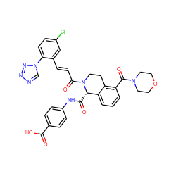 O=C(O)c1ccc(NC(=O)[C@H]2c3cccc(C(=O)N4CCOCC4)c3CCN2C(=O)/C=C/c2cc(Cl)ccc2-n2cnnn2)cc1 ZINC001772622827