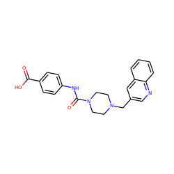 O=C(O)c1ccc(NC(=O)N2CCN(Cc3cnc4ccccc4c3)CC2)cc1 ZINC000200261539