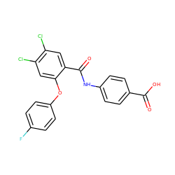 O=C(O)c1ccc(NC(=O)c2cc(Cl)c(Cl)cc2Oc2ccc(F)cc2)cc1 ZINC000143176480