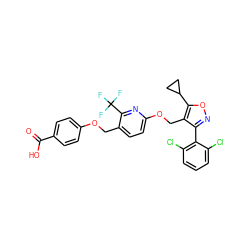 O=C(O)c1ccc(OCc2ccc(OCc3c(-c4c(Cl)cccc4Cl)noc3C3CC3)nc2C(F)(F)F)cc1 ZINC000058568459