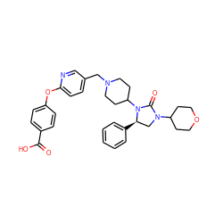 O=C(O)c1ccc(Oc2ccc(CN3CCC(N4C(=O)N(C5CCOCC5)C[C@H]4c4ccccc4)CC3)cn2)cc1 ZINC000059634822