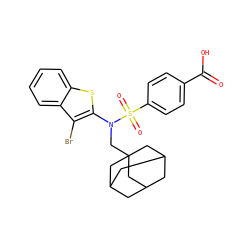 O=C(O)c1ccc(S(=O)(=O)N(CC23CC4CC(CC(C4)C2)C3)c2sc3ccccc3c2Br)cc1 ZINC000115230627