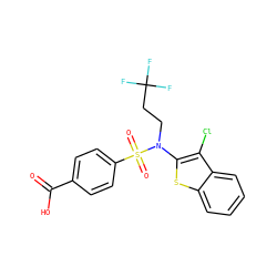 O=C(O)c1ccc(S(=O)(=O)N(CCC(F)(F)F)c2sc3ccccc3c2Cl)cc1 ZINC000115232908