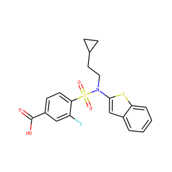 O=C(O)c1ccc(S(=O)(=O)N(CCC2CC2)c2cc3ccccc3s2)c(F)c1 ZINC000115231432