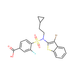 O=C(O)c1ccc(S(=O)(=O)N(CCC2CC2)c2sc3ccccc3c2Br)c(F)c1 ZINC000115231184