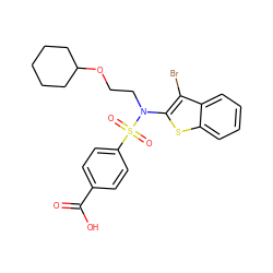 O=C(O)c1ccc(S(=O)(=O)N(CCOC2CCCCC2)c2sc3ccccc3c2Br)cc1 ZINC000115232730