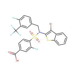 O=C(O)c1ccc(S(=O)(=O)N(Cc2ccc(F)c(C(F)(F)F)c2)c2sc3ccccc3c2Br)c(F)c1 ZINC000115233050