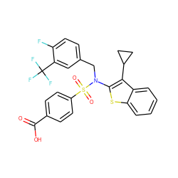 O=C(O)c1ccc(S(=O)(=O)N(Cc2ccc(F)c(C(F)(F)F)c2)c2sc3ccccc3c2C2CC2)cc1 ZINC000115231304