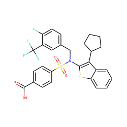 O=C(O)c1ccc(S(=O)(=O)N(Cc2ccc(F)c(C(F)(F)F)c2)c2sc3ccccc3c2C2CCCC2)cc1 ZINC000115231937