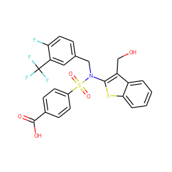 O=C(O)c1ccc(S(=O)(=O)N(Cc2ccc(F)c(C(F)(F)F)c2)c2sc3ccccc3c2CO)cc1 ZINC000115229150