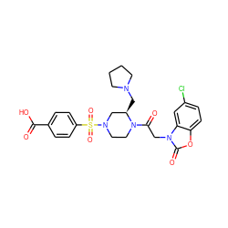 O=C(O)c1ccc(S(=O)(=O)N2CCN(C(=O)Cn3c(=O)oc4ccc(Cl)cc43)[C@H](CN3CCCC3)C2)cc1 ZINC000049881754