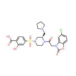 O=C(O)c1ccc(S(=O)(=O)N2CCN(C(=O)Cn3c(=O)oc4ccc(Cl)cc43)[C@H](CN3CCCC3)C2)cc1O ZINC000042920695